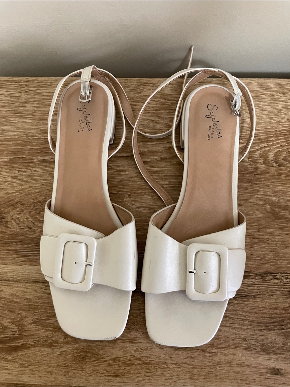 Seychelles Ivory Buckle Ankle-Strap Sandals